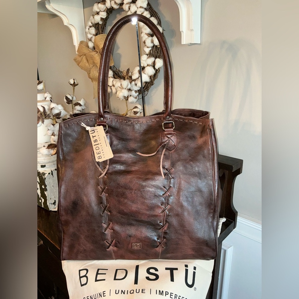 NWT Bed Stu Rebekah Shoulder Travel Weekend Bag XL Tote Teak Dip Dyed MSRP $520